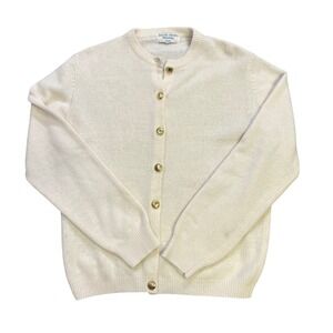 Vintage Archie Brown Bermuda Lambswool Angora Cardigan‎ Ivory Gold Buttons 70's